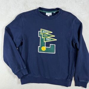 Lacoste FR5 Large Mens Tennis Embroidered Crewneck Sweater Navy Green and Yellow